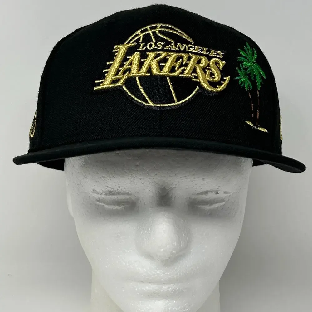 Los Angeles LA Lakers Hat Baseball Cap Fitted 7 1/2 Taco Palm Tree New Era Black